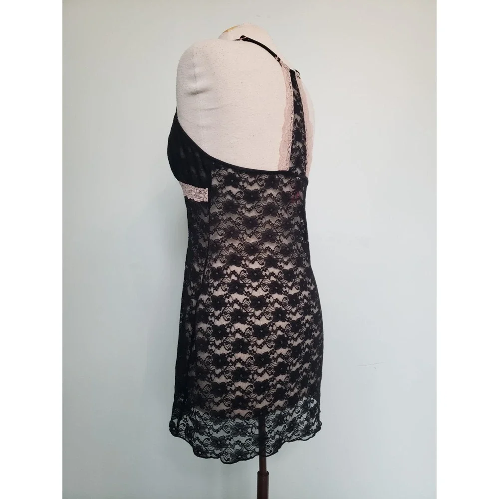 Cosmopolitan Women L Slip Dress Lingerie Pink Sheer Lace Mesh Y2K Racerback Sexy